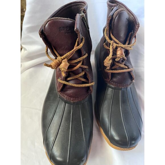 Sperry Saltwater Wedge Tide Wool Black Brown Duck Boots Size 10 - Picture 8 of 11